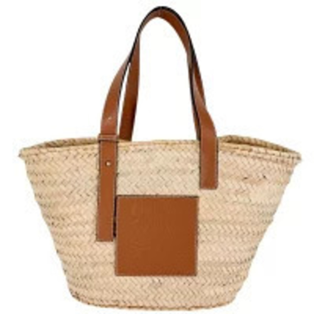 Loewe Anagram Basket Bag Palm Leaf Calf Leather Shoulder Bag Beige Brown